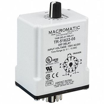MACROMATIC H7797 Time Delay Relay 12VDC 10A DPDT 0.1 sec., 33VC20